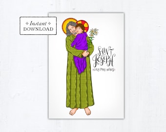 St. Joseph Card - Art Print - Instant Download - DIY Downloadable PDF 5"x7"