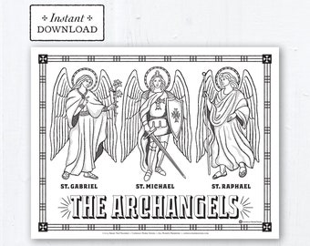 Catholic Coloring Page - Archangels: St. Michael, St. Gabriel, St. Raphael - Catholic Saints - Printable Coloring Page - Digital - PDF