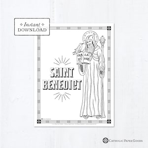 Catholic Coloring Page - Saint Benedict - Catholic Saints - Printable Coloring Page - Digital - PDF