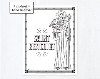 Catholic Coloring Page - Saint Benedict - Catholic Saints - Printable Coloring Page - Digital - PDF