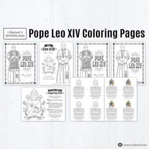 Pope Leo XIV Coloring Pages & Prayer Cards in Color and BW, Printable Coloring Pages Pope Leo XIV First American Pope