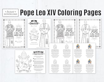 Pope Leo XIV Coloring Pages & Prayer Cards in Color and BW, Printable Coloring Pages Pope Leo XIV First American Pope