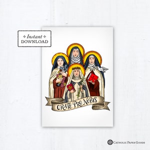 Doctoras de la Iglesia 5x7 Card Art Print, Descarga instantánea, PDF descargable Saint Squad Therese Catherine Siena Teresa Hildegard