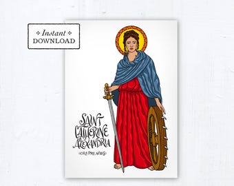 Saint Catherine of Alexandria Card, Art Print, Downloadable PDF 5x7 Catholic Saint Printable Confirmation Gift Baptism Gift