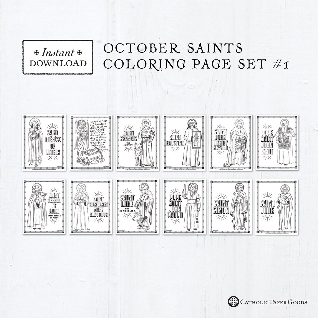 Catholic Coloring Pages - October Saints Set #1 - Bundle of 12 ...