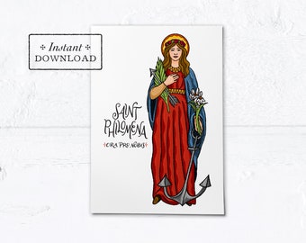 St. Philomena Card - Art Print - Instant Download - DIY Downloadable PDF 5"x7"