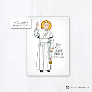 Pope Saint John Paul II Card - Art Print - Instant Download - DIY Downloadable PDF 5"x7"