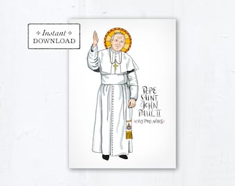 Pope Saint John Paul II Card - Art Print - Instant Download - DIY Downloadable PDF 5"x7"