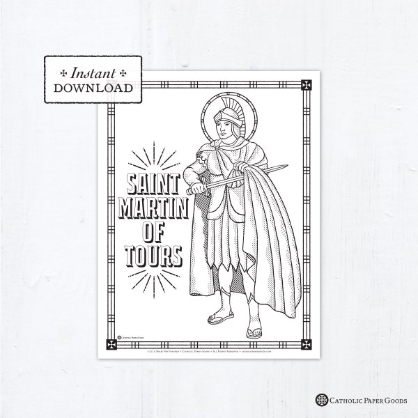 Página para colorear católica - San Martín de Tours - Santos católicos - Página para colorear imprimible - Digital - PDF