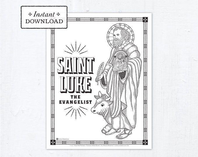 Featured listing image: Saint Luke Catholic Coloring Page, Saint Luke the Evangelist, Catholic Saints, Printable Coloring Page, Digital, PDF