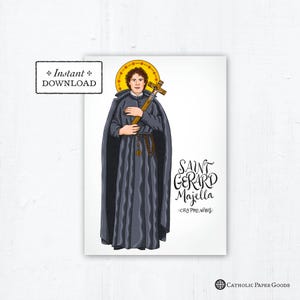 Saint Gerard Majella Card, Art Print, Instant Download, DIY Downloadable PDF 5"x7" Catholic Saint Printable Confirmation Gift St Gerard