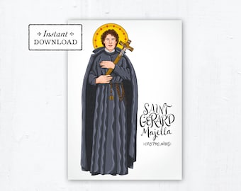 Saint Gerard Majella Card, Art Print, Instant Download, DIY Downloadable PDF 5"x7" Catholic Saint Printable Confirmation Gift St Gerard