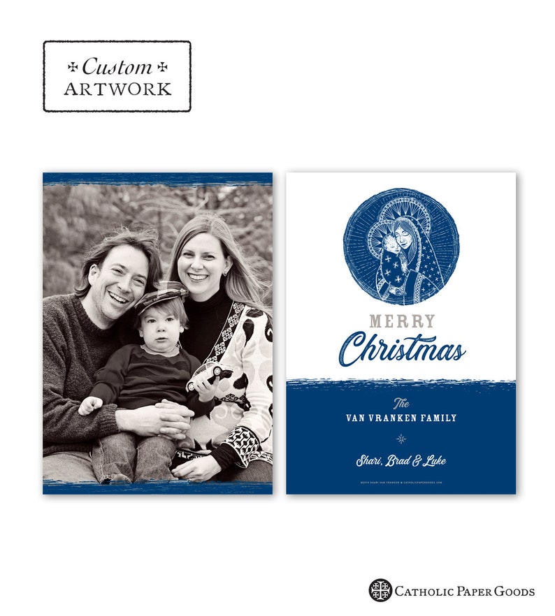 Catholic Christmas Photo Card Customizable Mary & Jesus DIY Print it Yourself Portrait or Landscape Downloadable Template 5x7 image 5