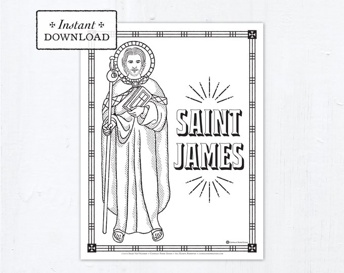 Catholic Coloring Page - Saint James - Catholic Saints - Printable Coloring Page - Digital - PDF