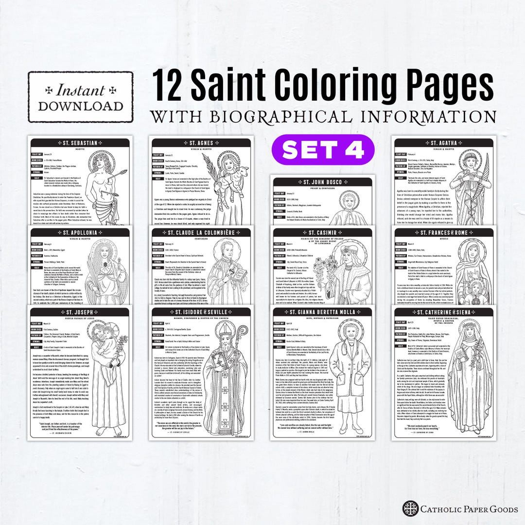 Catholic Saint Coloring Pages: Biographical Bundle #4 (digital Download ...