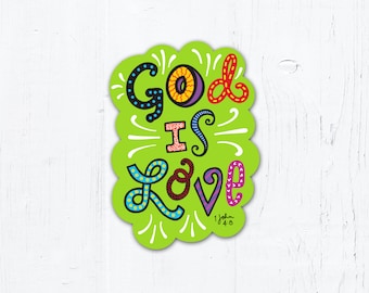 God is Love Die Cut Vinyl Sticker 2" x 3" Peel & Stick