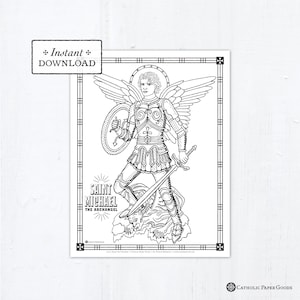 Catholic Coloring Page, Saint Michael the Archangel Coloring Page, Catholic Saints, Printable Coloring Page, Digital Coloring Page, PDF