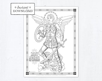 Catholic Coloring Page, Saint Michael the Archangel Coloring Page, Catholic Saints, Printable Coloring Page, Digital Coloring Page, PDF