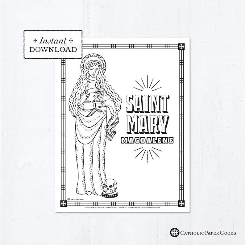 Catholic Coloring Page Saint Mary Magdalene Catholic Saints Printable Coloring Page Digital PDF image 1