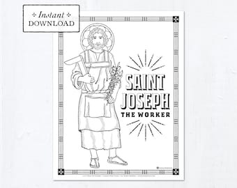 Catholic Coloring Page - Saint Joseph the Worker - Catholic Saints - Printable Coloring Page - Digital - PDF