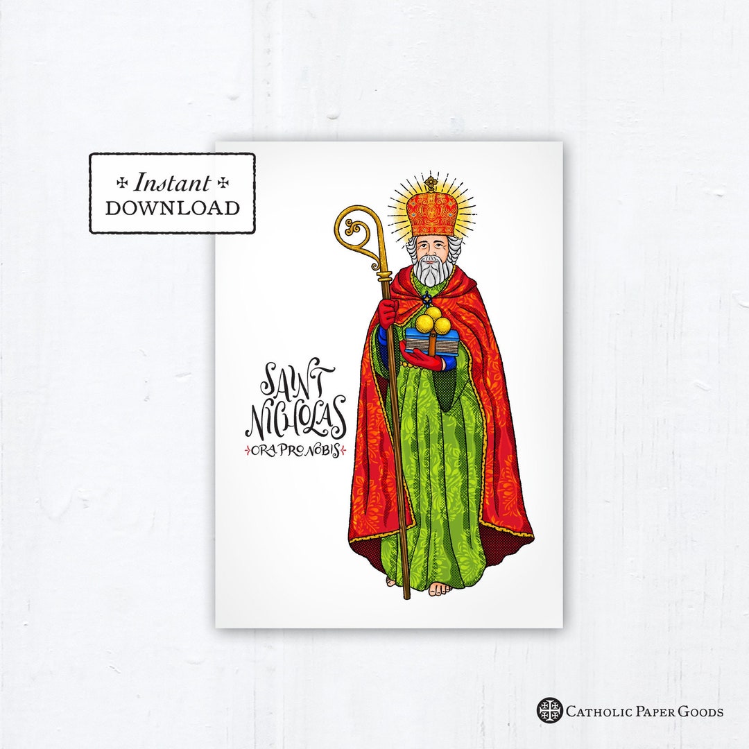 Saint Nicholas Card Art Print Instant Download DIY Downloadable PDF 5x7  Catholic Saint Printable Confirmation Gift St. Nicholas - Etsy