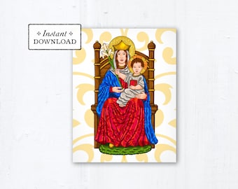 Our Lady of Walsingham Prayer Card, Instant Download, Downloadable PDF 4.25"x5.5" A2, Catholic Printable Marian Card, Marian Art