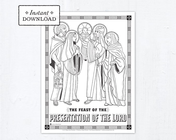 Catholic Coloring Page - The Feast of the Presentation of the Lord - Candlemas - Catholic Saints - Printable Coloring Page - Digital - PDF