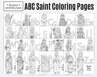 ABC Saint Printable Catholic Coloring Pages Preschool Alphabet Saints All Saints Day PDF