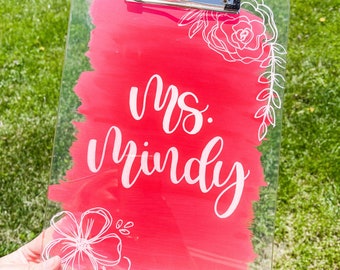 Personalized Teacher Clipboard, Acrylic Clipboard, Personalized Clipboard, Teacher Gifts, Painted Clipboard