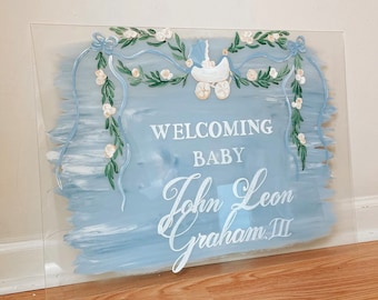 Baby Shower Welcome Sign | Acrylic Welcome Sign | Brushed Back Wedding Sign | Birthday Welcome Sign | Hand Painted Acrylic Sign