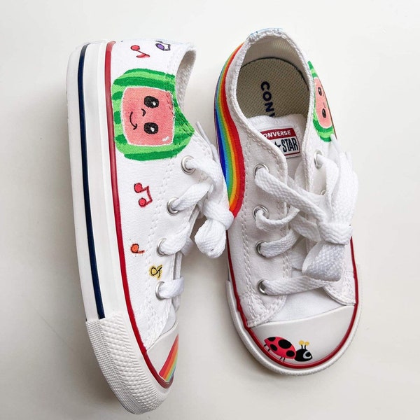 Custom Cocomelon Shoes, hand painted shoes, toddler Cocomelon shoes