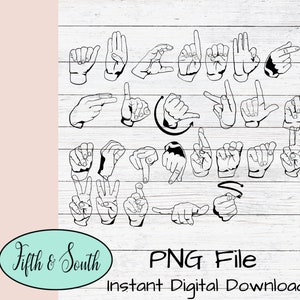 ASL American Sign Language Font Sublimation Image PNG Instant Digital Download