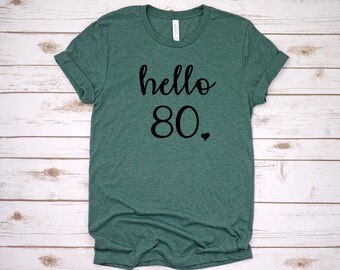 Hello 80 Birthday Shirt 7 COLORS Available Custom Womens Ladies Birthday Shirt 80th Birthday Tee