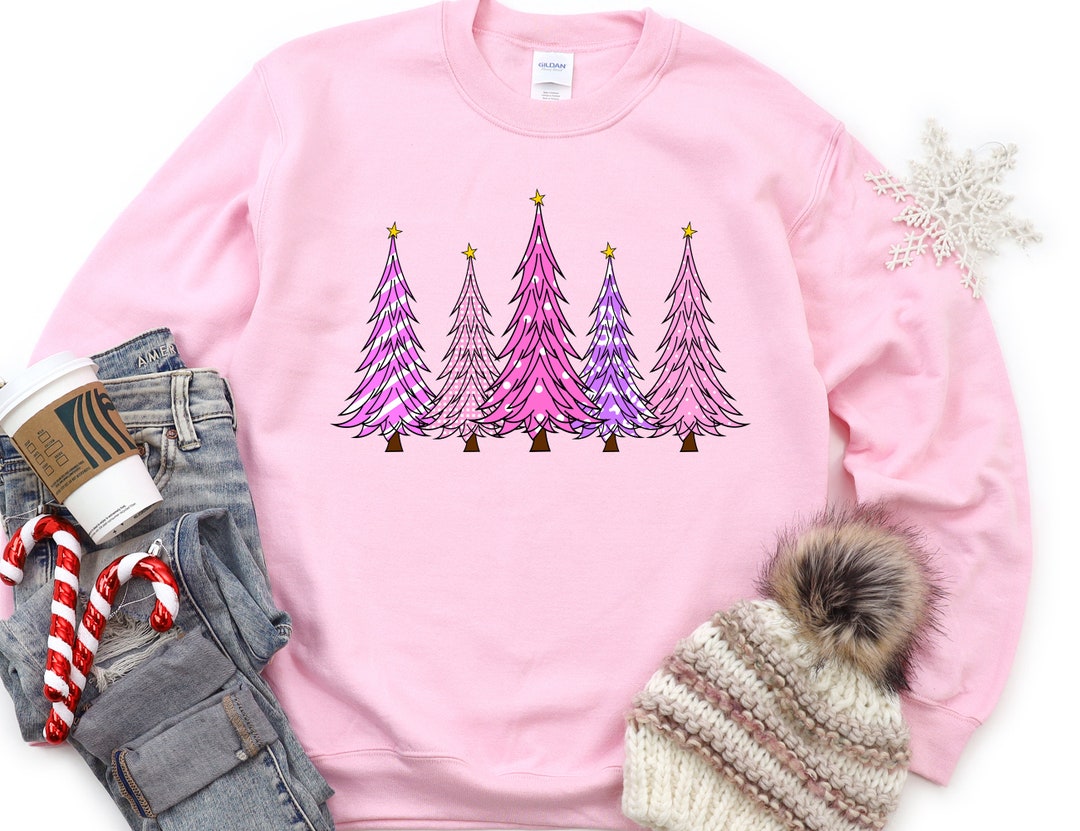 Pink Christmas Trees Sweatshirt Pink Christmas Sweatshirt Women's