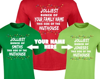 Matching Family Christmas Shirts Custom Shirts Holiday Family Jolliest Bunch of Funny Christmas Vacation Shirts ADD YOUR FAMILY Name