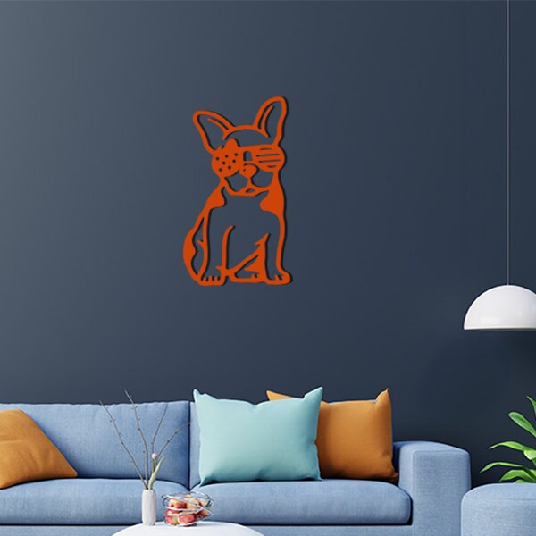 Décoration Murale en Métal Chien Bouledogue à Lunettes Design et Tendance | Vis Fournies