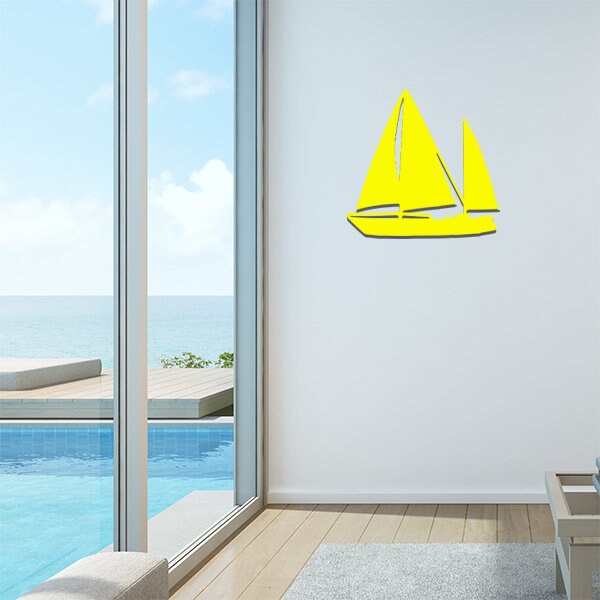 Décoration Murale Métal Voilier 3D - 85 X 80 Cm - Fait Main, Couleur Or Et Bleu Sarcelle - Thème Nautique Pour Salon, Chambre