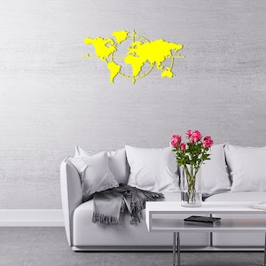 Décoration murale en métal Carte du monde design et tendance (vis fournies)