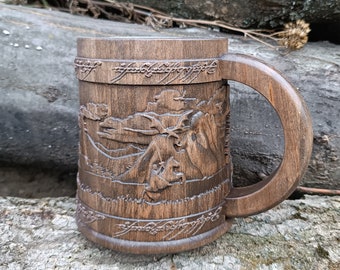 Fantasy wooden beer mug, Groomsman gift, Personalized beer mug, 22oz, Personalized gift, Custom engraving
