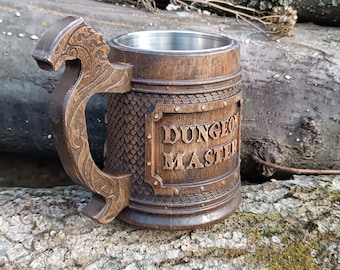 Wooden beer mug, gift for him, DnD beer tankard,  Groomsman gift, 22oz, personalized gift, custom 3d milling