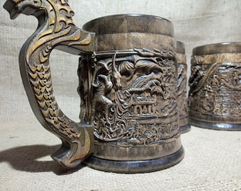 Alduin's Wall Wooden beer mug, Gift for him, dragon mug, 22oz, personalized gift, Gamer gift, funs beer stain, wooden tankard, men gift