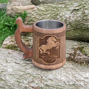 Boccale di birra in legno personalizzato, Prancin Pony, regalo per lo sposo, boccale di birra personalizzato, 22 once, regalo personalizzato, boccale con incisione personalizzata immagine 4