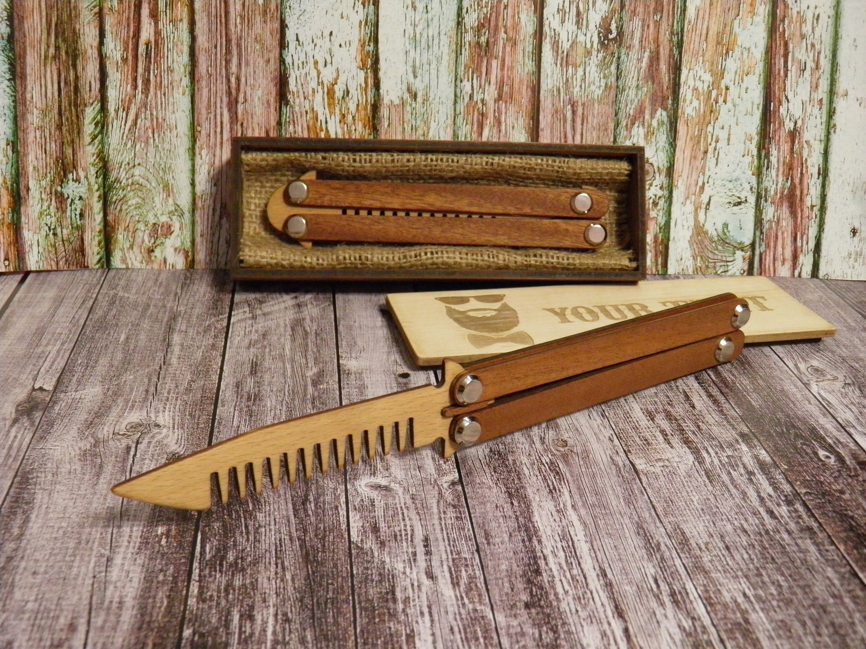 Comb Balisong Knife Wooden butterfly comb beard folding Etsy