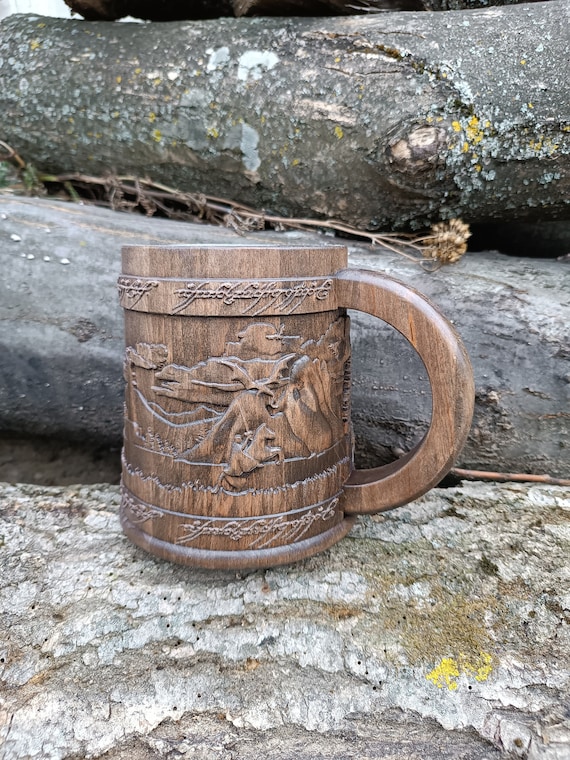 Fantasy wooden beer mug, Groomsman gift, Personalized beer mug, 22oz, Personalized gift, Custom engraving