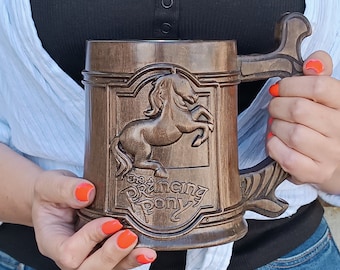Personalized wooden beer mug, Prancin Pony, Groomsman gift, Personalized beer mug, 22oz, Personalized gift, Custom engraving tankard