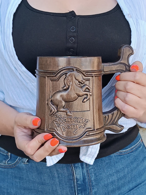 Personalized wooden beer mug, Prancin Pony, Groomsman gift, Personalized beer mug, 22oz, Personalized gift, Custom engraving tankard