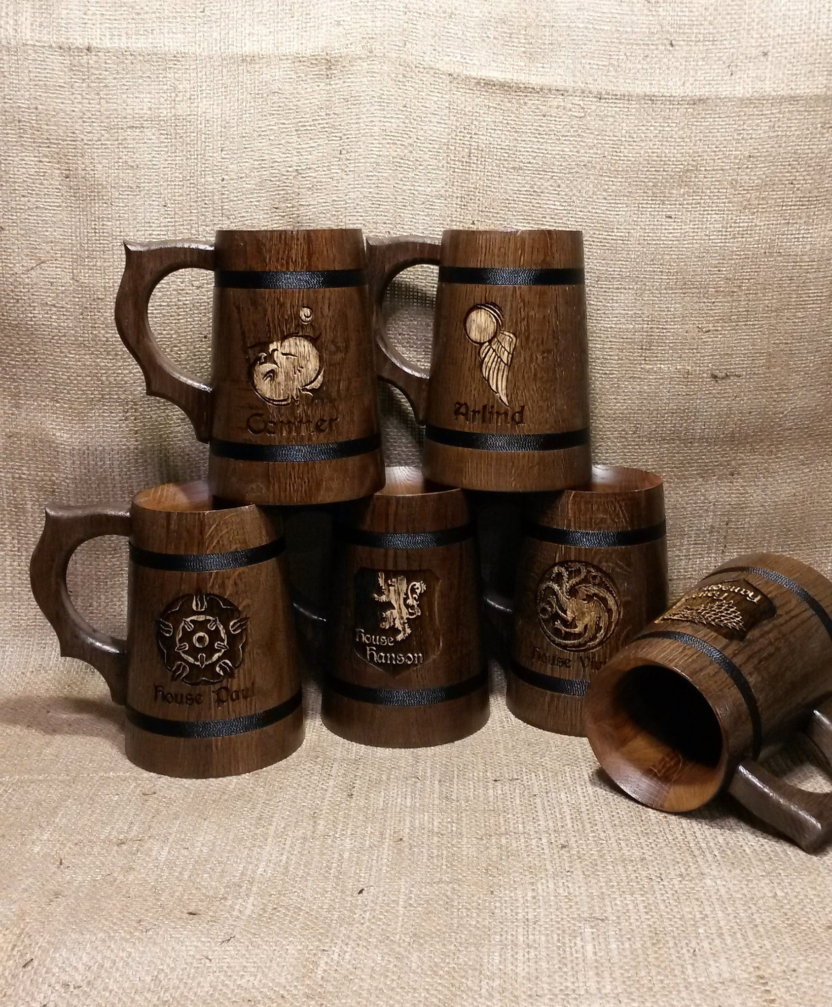6 Personalized wooden beer mugs Custom name and logo 0.7L Etsy