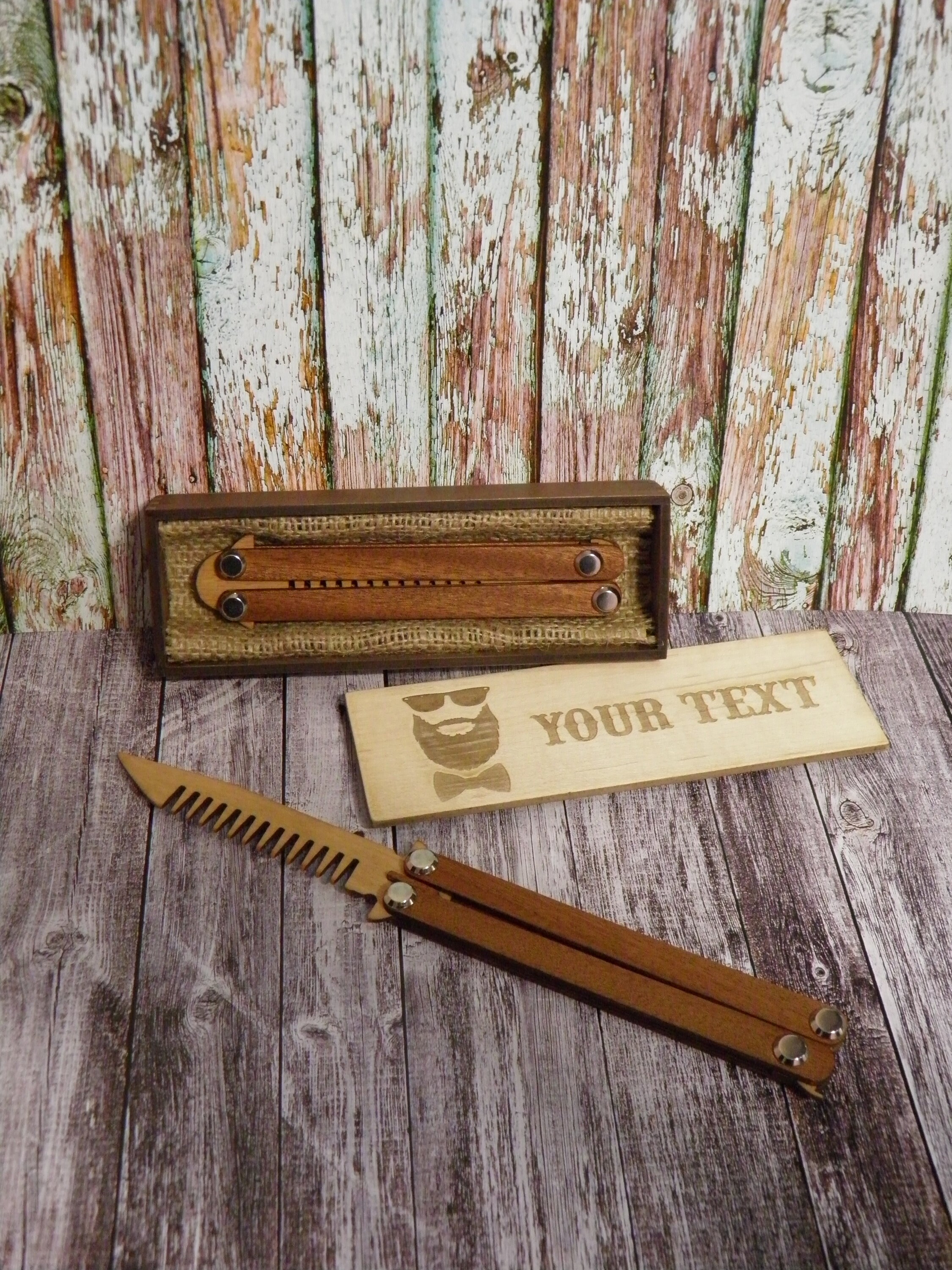 Comb Balisong Knife Wooden butterfly comb beard folding Etsy
