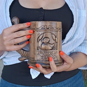 Snuggly Duckling wooden beer mug, Personalized beer stein, 22oz, Personalized gift, Custom engraving tankard, 3d carving wooden gift
