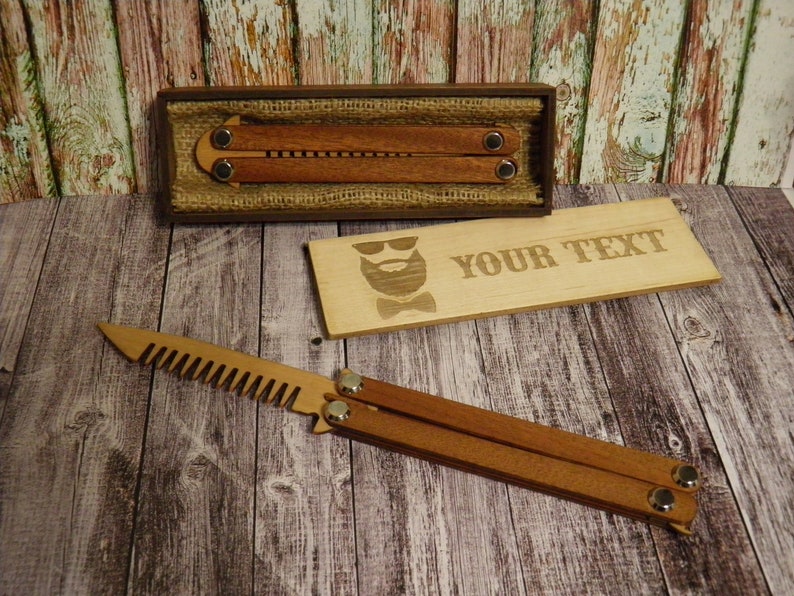 Comb Balisong Knife Wooden butterfly comb beard folding Etsy